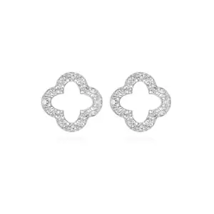 ERILINE JEWELRY Pure 925 Sterling Silver Clover Hollow Studs with AAA Grade Cubic Zirconia | For Girls & Women | With Certificate of Authenticity and 925 Hallmark Stamp | Birthday Gift