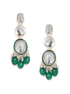 Priyaasi Geometric Shape Green beads Gold Plated drop push back earrings