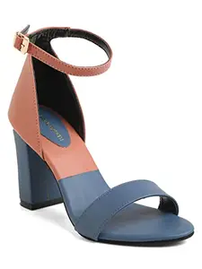 Bruno Manetti Women's Tan-Navy Slipon Back Strap Buckle Heels Sandal