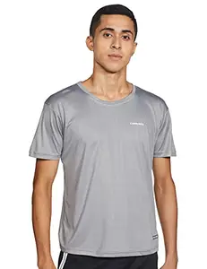 Charged Play-005 Interlock Knit Geomatric Emboss Round Neck Sports T-Shirt Light-Grey Size Medium