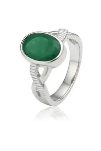 VA Jewels 925 Sterling Silver Panna (Emerald) Stone Ring for Men & Women | Designer Engraved Astrology Band(10)