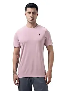 TECHNOSPORT Mens Slim Fit Crew Neck Self-Design T-Shirt for Gym, Workout, Sports and Regular Use with Anti- Microbial, Double Cool
