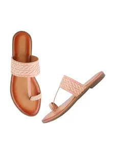 Shoetopia Women's Kolhapuri-166 Flat Sandal-8 Kids UK (Kolhapuri-166-Peach)-EU41