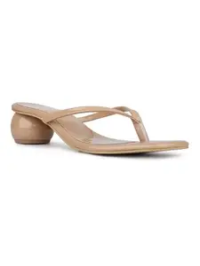 Inc.5 Womens Beige Party Wear Solid Square Toe Block Heel Sandals
