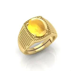 RRVGEM 10.25 Ratti Certified AAA++ Quality Natural Yellow Sapphire Pukhraj Gemstone Ring Gold for Men and Women's