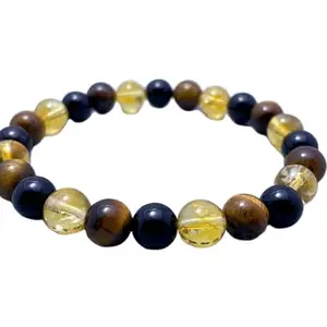 LKBEADS Tiger Eye, Citrine & Onyx Bracelet, Beaded Bracelet, Bracelets for Healing, Bracelet for Gift, Men And Women Bracelet, Healing Crystal|8mm Round|Smooth|Multicolor|SRC_LI_000212