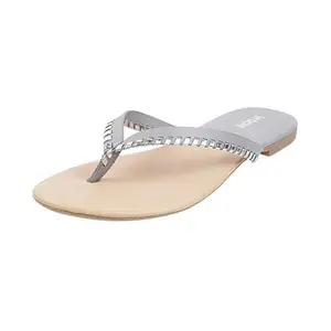 Mochi Women's Grey Faux Leather Fashion Flip-Flop Style Thin-strap Sandals UK/5 EU/38 (32-1245)