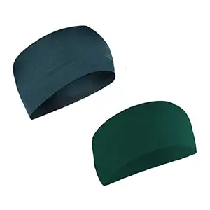 Adhvik Combo of Premium Peacock Blue and Green Color Wide Moisture Wicking and Non-Slip Men's and Women's Sport Athletic Running/Fitness/Yoga/Workout/Gym Head Band