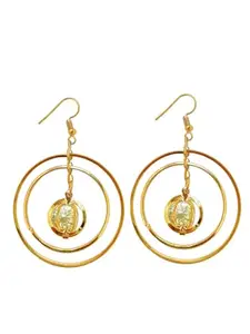 9blings Gold Tone Double Circle Dangle Earrings with Crystals Earrings For Women and Girls