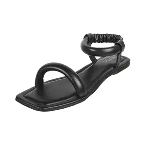 Metro Women Black Synthetic Leather Flat Fashion Sandal UK/7 EU/40 (33-3151)