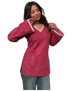 ANNI Designer Short Kurti for Women Latest Printed Design | V Neck Full Sleeve Kurti Tops for Women | Stylish Kurtis & Short Kurtis for Woman | Kurti with Jeans Casual Wear | Kurtas for Woman