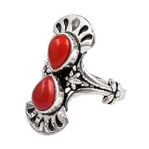 Alloy Metal Rhodium Polished Pear Shape Red Jasper Gemstone Handmade Charm Ring Indian Size 11 RGS-1397