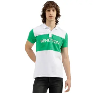 UNITED COLORS OF BENETTON Polo Neck Color Block Pattern T-Shirt (Size: S)-24P3089J3006I901 Multicolour