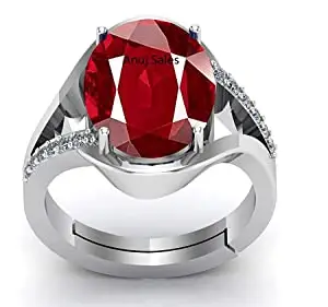 ANUJ SALES 19.25 Carat Ruby (Manik/Manikya/Maneek) Gemstone Panchdhatu White Silver Plated Ring for Astrological Purpose (Lab - Teseted)