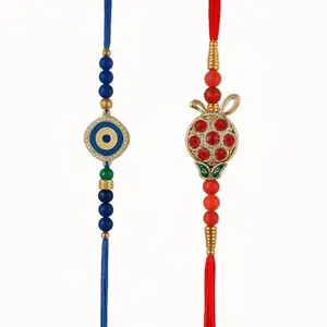 Designer Rakhi Combo Pack for Brother – Evil Eye Charm & Ornate Kundan Rakhi – Raksha Bandhan Gift for Loving Bhai