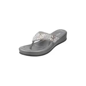 Metro Women Gun Metal Beaded Ethnic Wedge Heel Comfort Slip-on Sandal UK/7 EU/40 (32-784)