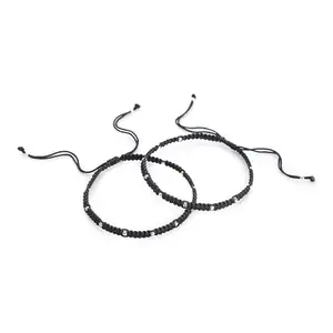 DHRUVS COLLECTION Pair Of 925 Sterling Silver Designer Adjustable Black Thread Nazariya Anklet With 24 Silver Balls For Girls And Women - 4 Grams