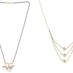 Gold Plated Traditional Black Bead Single Line American Diamond Pendant Jewellary set for Women(Combo) Pack of 3 MSC-48-54-31 Cb od