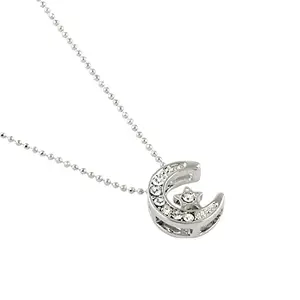 GLORIOUS GIRL American Diamond Korean Chain and Pendant In Half Moon Shape for Womens and Girls