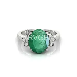 RRVGEM 8.25 Ratti Emerald ring Silver plated Handcrafted Finger Ring With Beautifull Stone Men & Women Jewellery Collectible