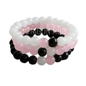 Bracelets Multi Layer Stone Beads Couple-Combo Matching Best Friend Relationship Couple Bracelet set of 3 (Pink)