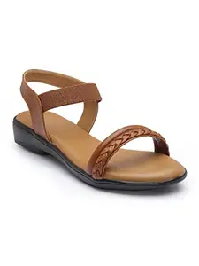 AROOM Ethnic Footwear| Flat Sandal for women & Girls | Women's Flat Casual Stylish Fashion Sandal (Tan, numeric_8)