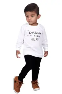 MG FASHION Kids Wear & Baby Boy's Clothing Set Of Fancy Cotton Blend Daddy Printed White T-Shirt And Black Track Pant For Kids (White & Black)