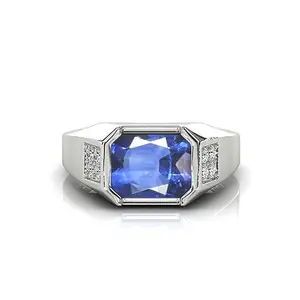 RRVGEM Origianal certified 10.25 Ratti / 10.00 Carat Blue Sapphire Ring Silver plated Handcrafted Finger Ring With Beautifull Stone Men & Women Jewellery Collectible