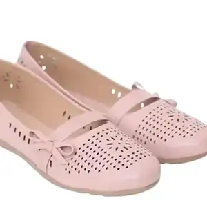 Women's Perforated Ballet Flats with Bow Detail, Casual Comfort Shoes, (Pich, UK Footwear Size System, Adult, Women, Numeric, Medium, 7)