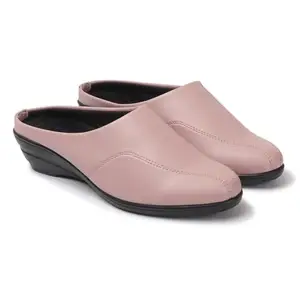 FURIOZZ Women's Formal Back Open Platform Wedge Heel Slip On Mule Shoes P830-Peach-37