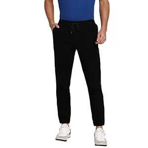 Dennis Lingo Men's Cotton Regular Fit Solid Stretchable Joggers, Casual Trouser Pants with Drawstring Waist and Snug Cuff Legs (Black, 30)