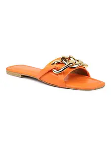 Inc.5 Women Orange Embellished Open Toe Flats