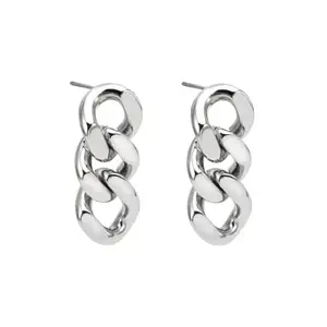 Karishma Kreations Silver Plated Chain Design Drop Earrings Thick Oval Link Chain Earrings Resin Geometric Chain Ear Drop Dangle Earrings for Women