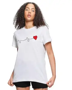 Cotton Blend Round Neck Half Sleeve Printed T Shirt for Women, Pack of 1, White, L, WHS WH-009