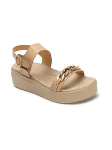 ELLE Women Sandal,Beige,UK-6