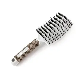 REhair Detangling Hair Brush - Curved Vented Brush Faster Blow Drying - Professional Styling Hair Brushes for Women, Men & Children - Wet & Dry, Curly & Thick, Straight Hair (White, With Boar Bristles)