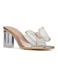 Inc.5 Womens Rose Gold Party Wear Transparent Square Toe Block Heel Sandals