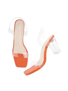 TRYME Voguish Casual and Classy Transparent Block Heels Chunky Heel Sandals Comfortable & Trendy Party Heels for Girls & Women