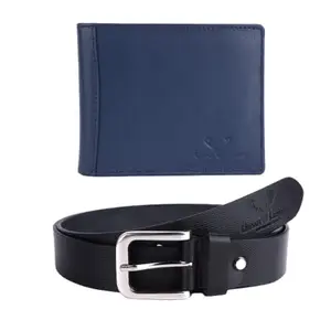 Urban Leather Gift Hamper for Men | Navy Genuine Leather RFID Wallet and Black Genuine Leather Belt Men's Combo Gift Set Combo Leather