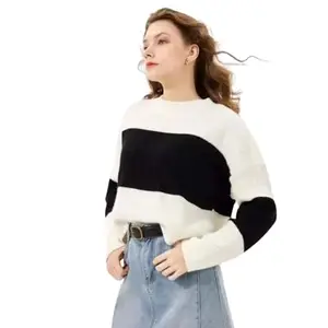 CNQFS FASHION Cotton Blend White & Black Colored Full Sleeves Crop TOP for Women (X-Large)