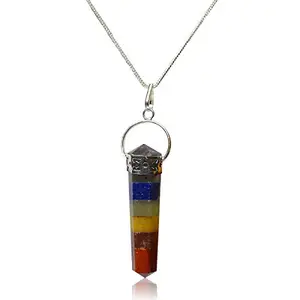 Reiki Crystal Products Double Terminated 7 Chakra Pendant Natural Crystal Stone Pendant with Chain for Reiki Healing and Crystal Healing Stone Pendant Size 45-50 mm (Color : Multi)