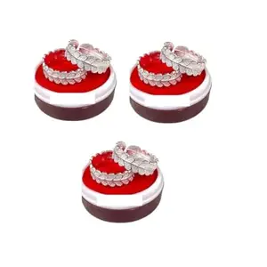 Fashion Accessories Toe Ring Artificial Sterling Silver Red Stone Abstract Pattern Design Toe Ring Adjustable Jewelry for Women. Set of 3 Pairs Toerings. (028-3 PAIRS).