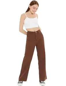 Earthly Elegance: Elevate Your Style with High-Waist Wide Leg Jeans in Rich Brown (32, Brown)