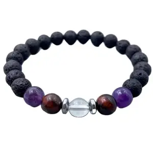 LKBEADS Amethyst, Lava & Tiger's Eye Bracelet, Beaded Bracelet, Gift for Her, Gemstone Bracelet, Healing Bracelet, Friendship Bracelet, 8mm Beads|8mm Round|Smooth|Multicolor|SRC_LI_000525