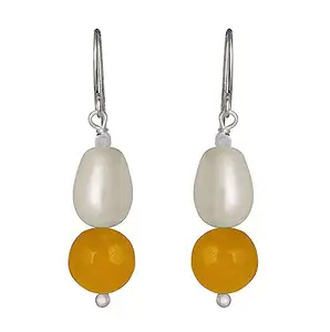 JFL - Jewellery for Less German Silver Plated Design Semi Precious Pearl Reiki Gemstone Onyx Bead Dangler Earring for Women & Girls(Yellow),Valentine