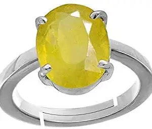 Jaipur Diamonds 3.25 Carat Yellow Sapphire Gemstone Pukhraj Stone Sterling Silver Adjustable Ring for Women and man