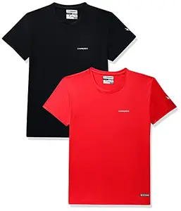 Charged Endure-003 Chameleon Spandex Knit Round Neck Sports T-Shirt Black Size Small And Charged Energy-004 Interlock Knit Hexagon Emboss Round Neck Sports T-Shirt Red Size Small