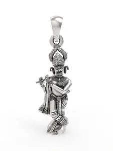 Exotic India 925 Sterling Silver Lord Krishna Fluting Pendant Bal Gopal Necklace for Men & Women