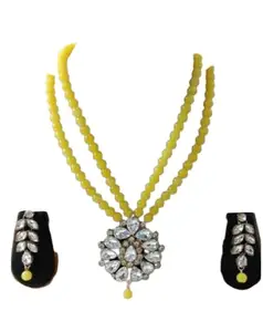 Women's Gold Plated Earring Necklace Set_Kundan-Beads-Yellow
