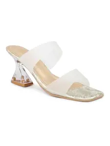 Inc.5 Women Beige Transparent Embellished Block Heel